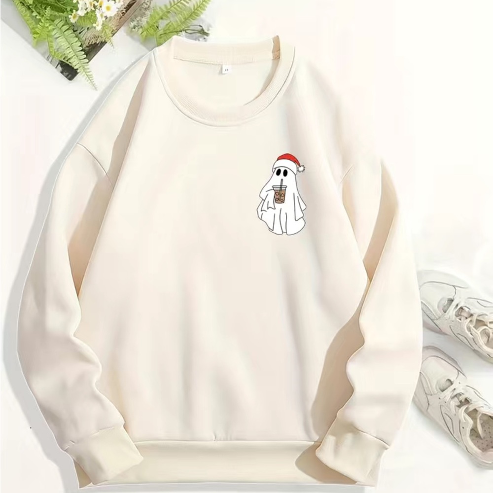 Cozy Spooky Ghost Holiday Sweatshirt Size Large